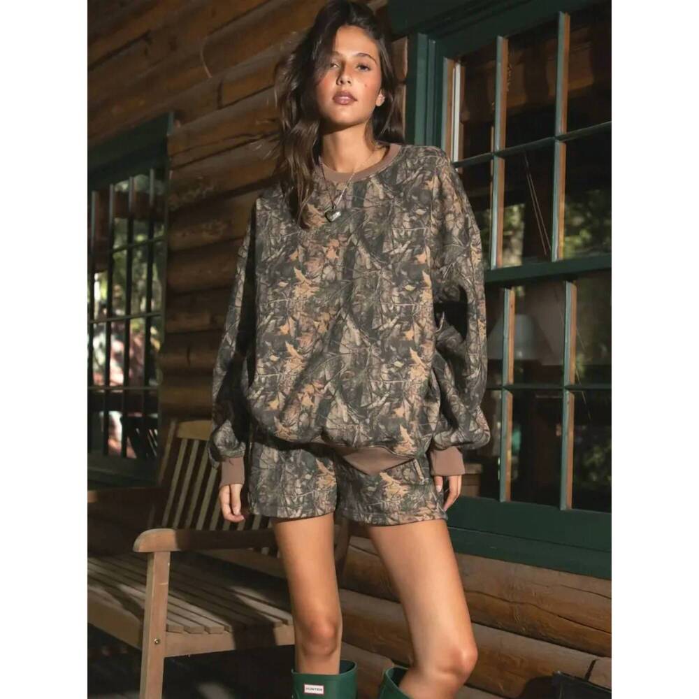 NEW TIC TOC bayou woodland lounge fleece sweatshirt in dark camo